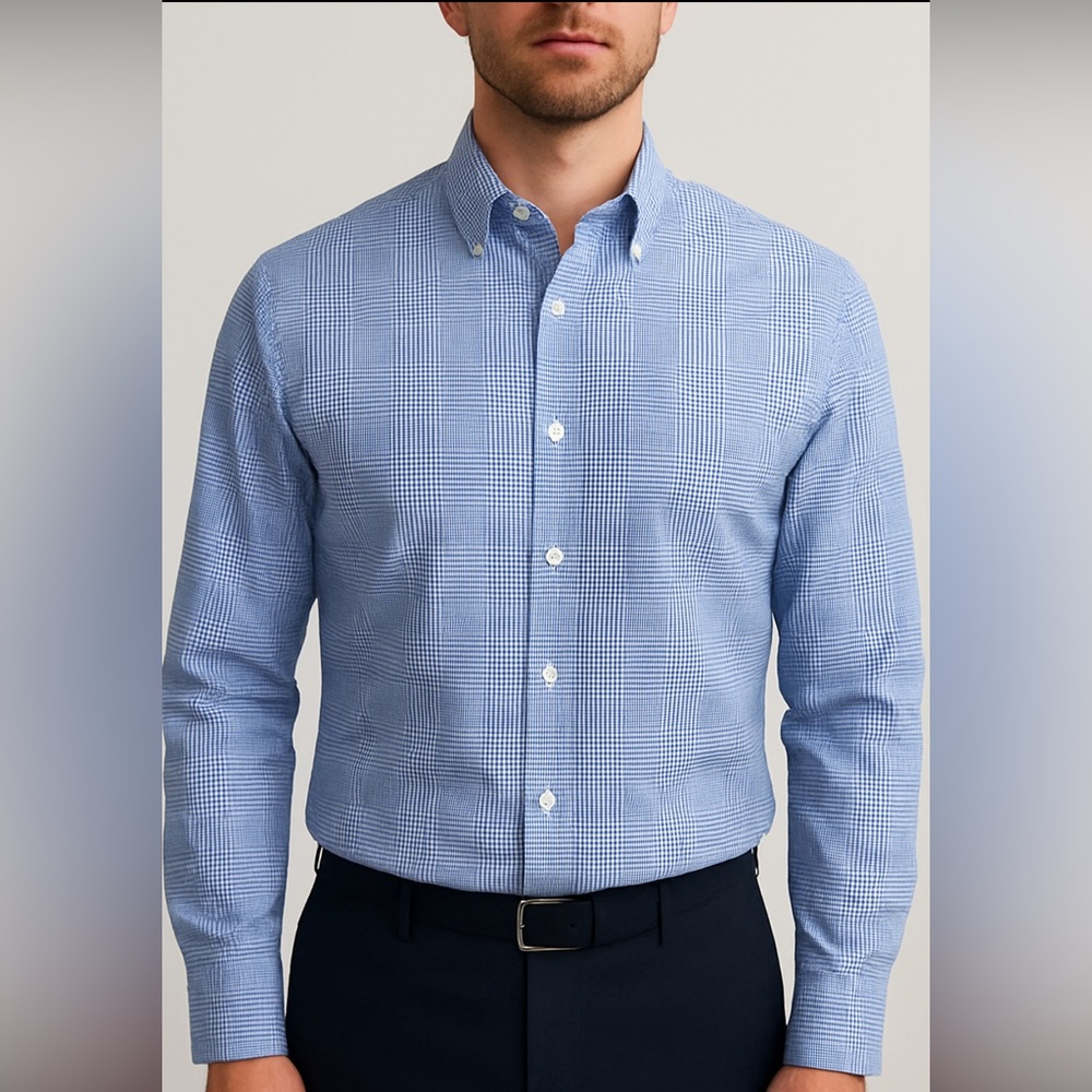 TOM FORD Men’s Blue Check Button-Down Dress Shirt – Size 43 / 17